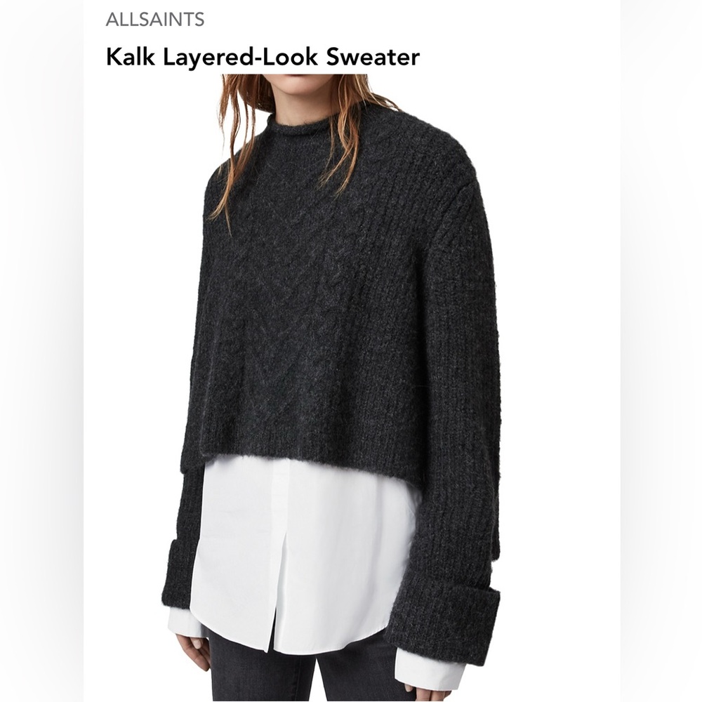 All Saints Kalk Layered Look Sweater Dark Charcoal Grey